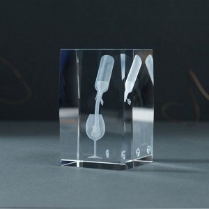 Фигурка стекло прямоугольник «Бокал и вино», 5x5x8 см