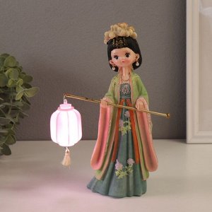 Фигурка светящаяся «Девочка в кимоно с фонариком», полистоун, зелёный, 1xLR=41, 7.6x14x22 см