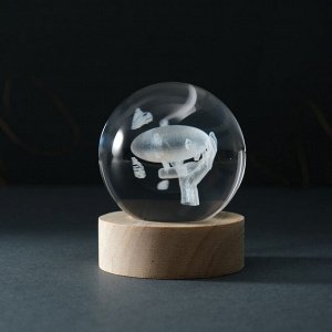 Фигурка светящаяся стекло «Шар. Дирижабль», d=6 см, подставка дерево, USB