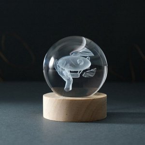 Фигурка светящаяся стекло «Шар. Дирижабль», d=6 см, подставка дерево, USB