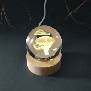 Фигурка светящаяся стекло «Шар. Дирижабль», d=6 см, подставка дерево, USB