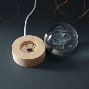 Фигурка светящаяся стекло «Шар. Дирижабль», d=6 см, подставка дерево, USB
