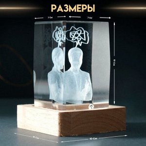 Фигурка светящаяся стекло «Прямоугольник. Мыслитель», подставка дерево, USB, 7x7x10