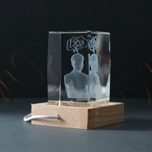Фигурка светящаяся стекло «Прямоугольник. Мыслитель», подставка дерево, USB, 7x7x10