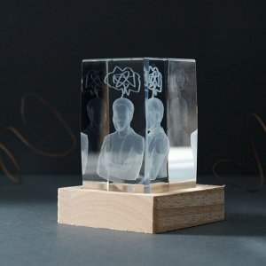 Фигурка светящаяся стекло «Прямоугольник. Мыслитель», подставка дерево, USB, 7x7x10