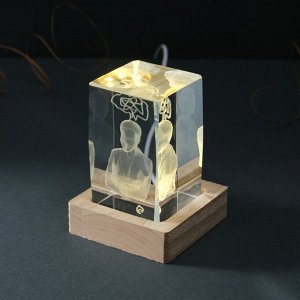 Фигурка светящаяся стекло «Прямоугольник. Мыслитель», подставка дерево, USB, 7x7x10