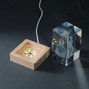 Фигурка светящаяся стекло «Прямоугольник. Мыслитель», подставка дерево, USB, 7x7x10