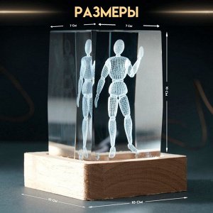 Фигурка светящаяся стекло «Прямоугольник. Шарнирный человек», подставка дерево, USB, 7x7x10