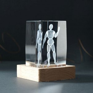 Фигурка светящаяся стекло «Прямоугольник. Шарнирный человек», подставка дерево, USB, 7x7x10