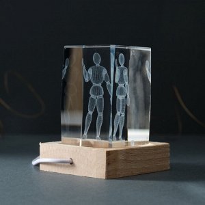 Фигурка светящаяся стекло «Прямоугольник. Шарнирный человек», подставка дерево, USB, 7x7x10