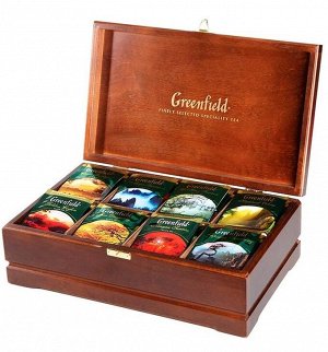 Greenfield подарочный набор: 8 видов чая, 178 г (деревянная шкатулка)