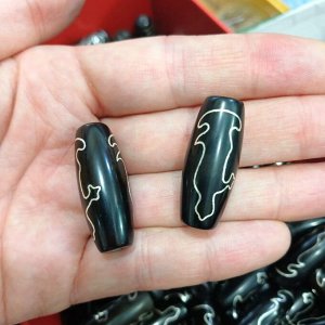 Бусина Дзи с инкрустацией серебра 3см