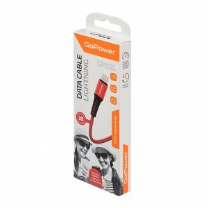 Кабель GoPower GP02L, Lightning - USB, 2.4 А, 1 м, передача данных, нейлон, красный
