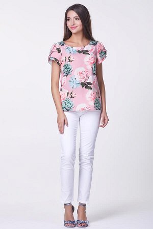 Блузка Мелисса №20.Цвет:персиковый/цветы