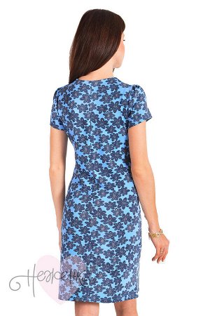 Платье П 180 (синий+цветочный принт)