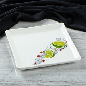 Тарелка "Квадрат" для суши белая с деколью МИКС , 19 см
