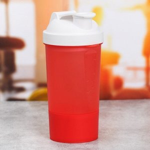 Шейкер спортивный "Вид 12", красно-белый, с чашей под протеин 500 мл