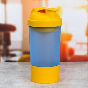 Шейкер спортивный "Вид 11", сине-желтый, с чашей под протеин 500 мл