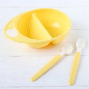Набор тарелка с ложками, цвет желтый