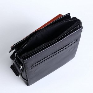 Сумка планшет мужская, 3 отдела на молнии, 2 наружных кармана, регулируемый ремень, чёрная