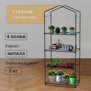 Стеллаж для рассады, 4 полки, 160 * 40 * 65 см, металлический каркас d = 12 мм, без чехла, Greengo