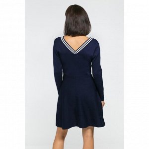 Платье вязаное V-вырез, размер 42, цвет тёмно-синий