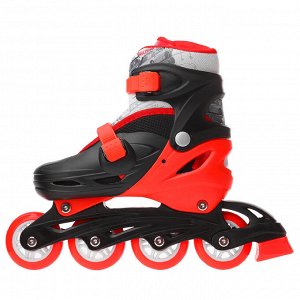 Роликовые коньки раздвижные, колеса PVC 64 мм, пластиковая рама, black/red, размер 30-33