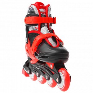 Роликовые коньки раздвижные, колеса PVC 64 мм, пластиковая рама, black/red, размер 30-33