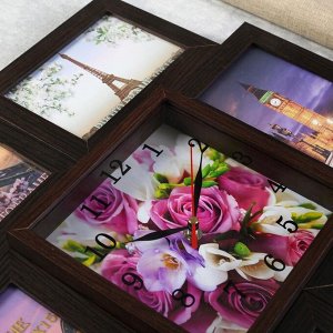 Часы-фоторамка "Букет из роз и орхидей" на 6 фото 10х15 см
