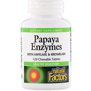 Natural Factors, Papaya Enzymes with Amylase &amp -  Bromelain, 120 Chewable Tablets
