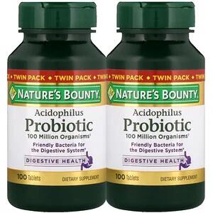 Nature&#039 - s Bounty, Ацидофильные пробиотики, Двойная упаковка, 100 таблеток в каждой