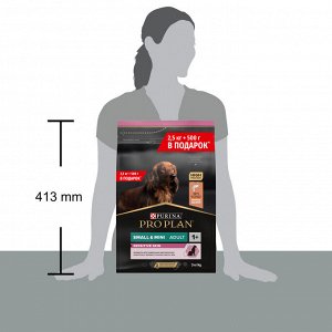 Сухой корм PRO PLAN® для взрослых собак мелких и карликовых пород с чувствительной кожей, с высоким содержанием лосося 2,5 кг + 500 г в подарок