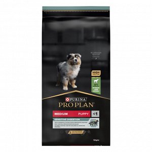 Сухой корм PRO PLAN® SENSITIVE DIGESTION для щенков средних пород с чувствительным пищеварением, с высоким содержанием ягненка, 12 кг