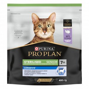 Сухой корм Pro Plan® для кошек старше 7 лет, с высоким содержанием индейки, Пакет, 400 г