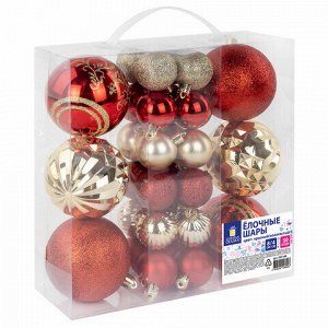 Шары ёлочные НАБОР 30 шт., 8 см/4 см, "Red&amp;Gold", пластик, красные/золото, ЗОЛОТАЯ СКАЗКА, 592168