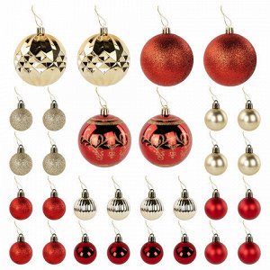 Шары ёлочные НАБОР 30 шт., 8 см/4 см, "Red&amp;Gold", пластик, красные/золото, ЗОЛОТАЯ СКАЗКА, 592168