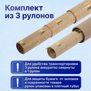 Бумага упаковочная подарочная С ЭФФЕКТАМИ новогодняя НАБОР 3 шт., "Winter Kraft", 70х100 см, ЗОЛОТАЯ СКАЗКА, 591936