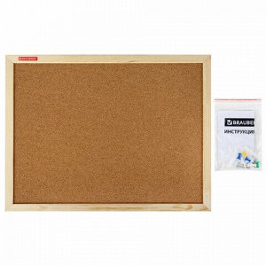 Доска пробковая для объявлений 45х60 см, деревянная рамка, BRAUBERG Wood, 238310