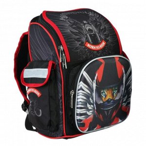 Ранец на молнии Hatber Comfort school, 35 х 28 х 15 см, для мальчика, Moto-beast, чёрный/красный