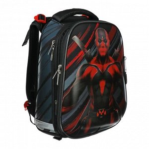 Рюкзак каркасный Hatber Ergonomic 37 х 29 х 17 см, для мальчика, «Супермен», чёрный/красный