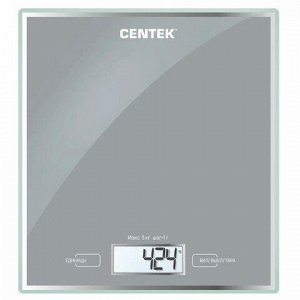 Весы кухонные CENTEK CT-2462 SILVER, электронный дисплей, max вес 5 кг, тарокомпенсация, стекло, CT-2462 Silver