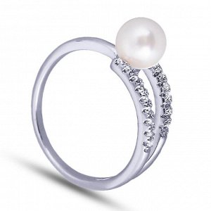 Кольцо кольцо с цирконами (фианитами)Размер:кольцо(вставки:цирконы белые,жемчуг,покрытие:родирование), диаметр жемчужины-0.6мм
