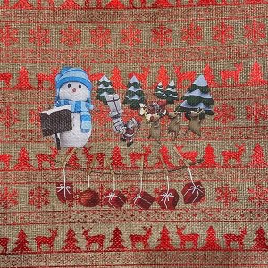 Мешочек лён с орнаментом для новогодних подарков 30*40см