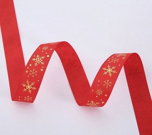 Лента красная со снежинками,  2,5 см*5 м