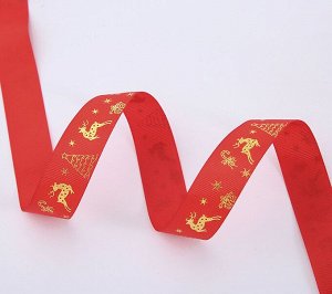 Лента красная с оленями,  2,5 см*5 м