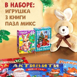 Подарочный набор на новый год «Посылка от Деда Мороза», книги, игрушка и пазл МИКС