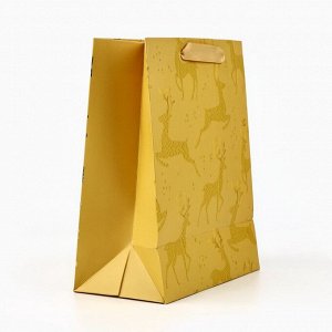 Пакет подарочный новогодний ламинированный «Олени», MS 23x18x10 см
