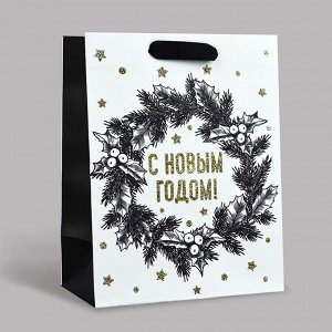Пакет подарочный новогодний ламинированный «С Новым годом», MS 23x18x10 см