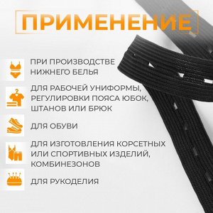 Резинка вязаная, перфорированная, 20 мм, 2.4±0.5 м, чёрная