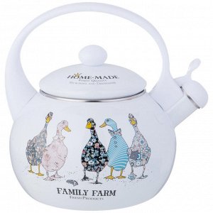 Эмалированный чайник со свистком Family Farm с индукционным дном и удобной ручкой, 1 шт.